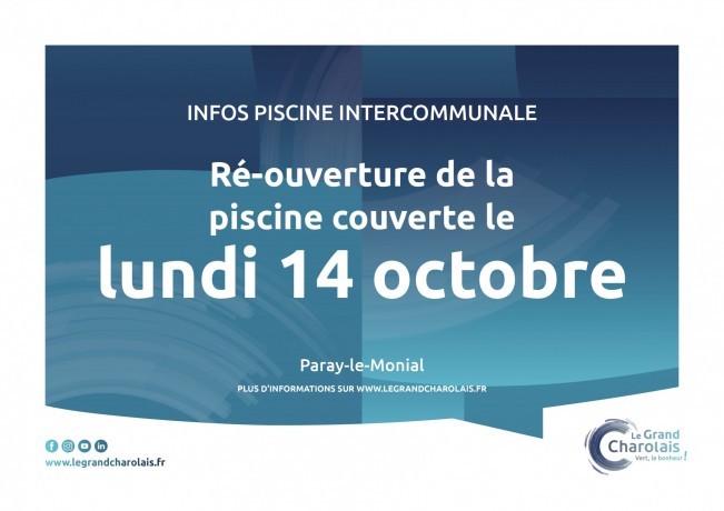 Réouverture piscine couverte : lundi 14/10